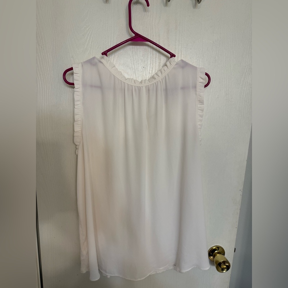 LOFT Ivory Mixed Media High Neck Ruffle Trim Top - Size XL